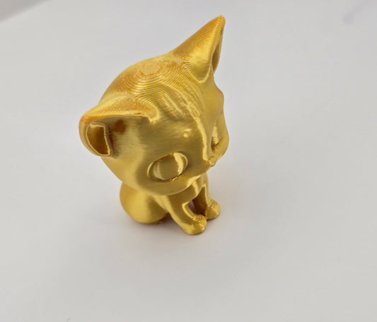 Cute Cat Figurine | Golden Cat Statue | 3D Printed Desk Buddy | Kawaii Home & Office Decor