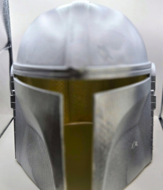 Bounty Hunter Helmet | Mandalorian Inspired Cosplay Prop | 3D Printed Silver Collectible Display Piece