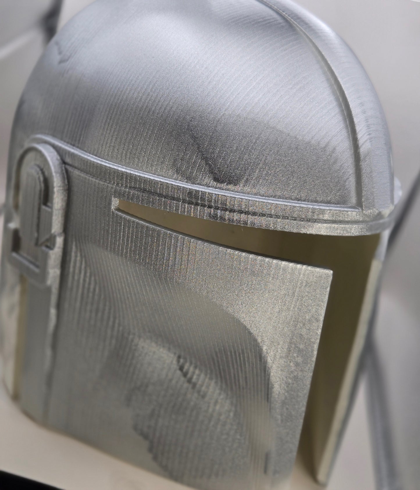 Bounty Hunter Helmet | Mandalorian Inspired Cosplay Prop | 3D Printed Silver Collectible Display Piece