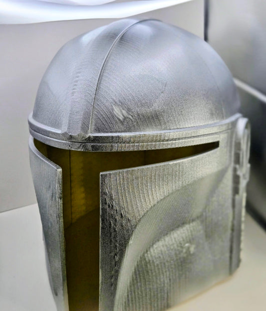 Bounty Hunter Helmet | Mandalorian Inspired Cosplay Prop | 3D Printed Silver Collectible Display Piece